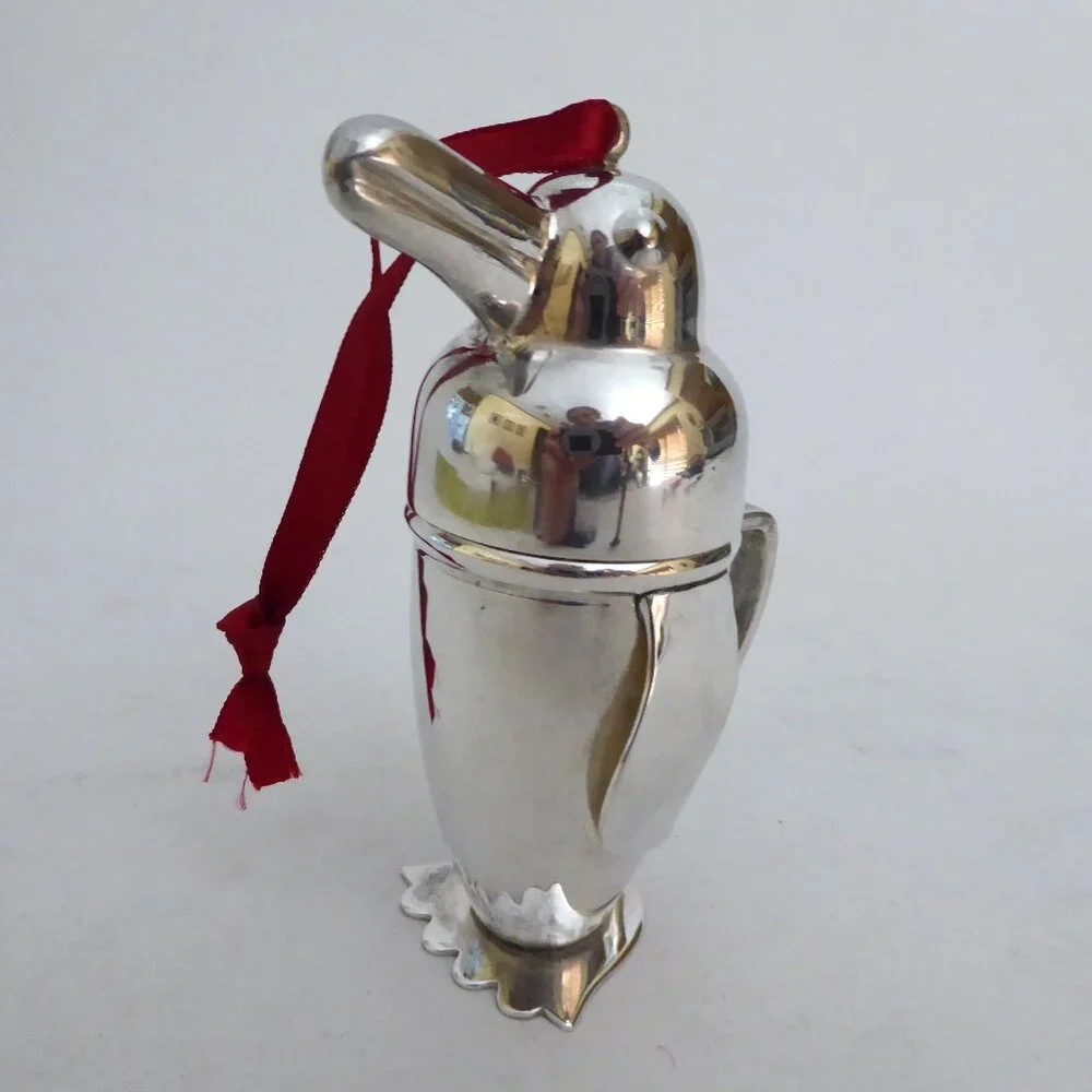 NEW 4.5” RESTORATION HARDWARE PENGUIN SILVER COCKTAIL SHAKER CHRISTMAS ORNAMENT